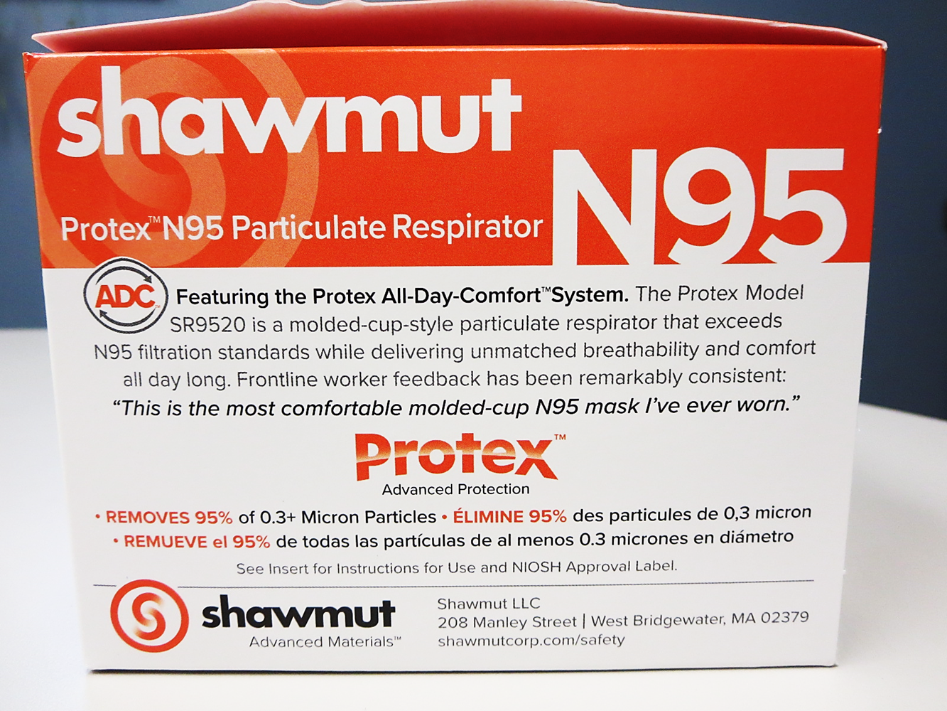 Model SR9520 Shawmut Protex Disposable N95 Molded-Cup Respirator Mask Box
